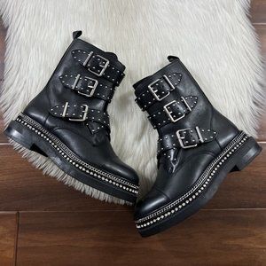 NEW Vince Camuto Women's Size 6 M Black Leather‎ Stud Chain Bobette Boots